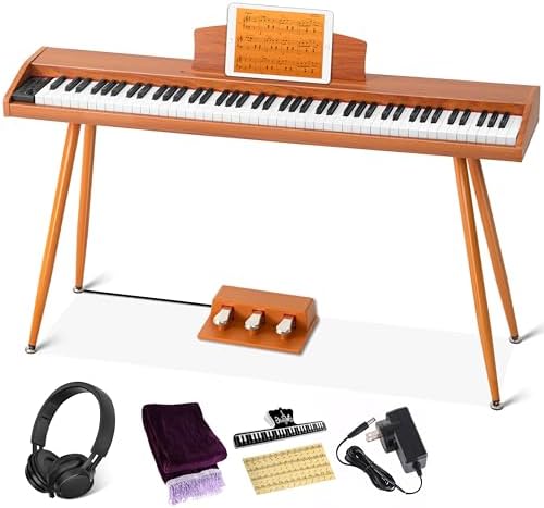 UISCOM Digital Piano Keyboard for Beginners Full Size 88 Key Semi Weighted Keyboard Electric Piano with Stand Power Adapter Sheet Music Stand Pedal Headphone USB MIDI Compatibility Wood Black