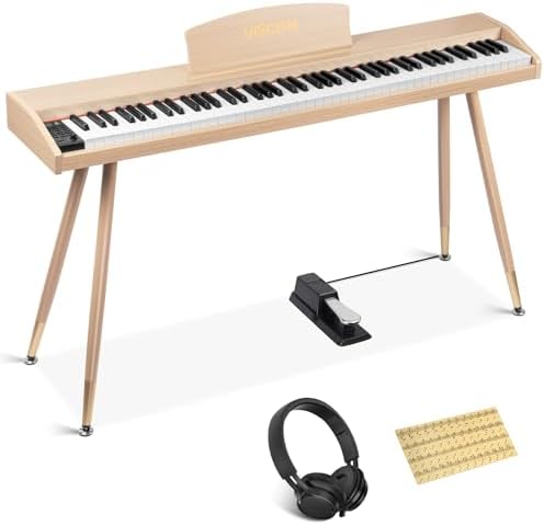 UISCOM Digital Piano Keyboard for Beginners Full Size 88 Key Semi Weighted Keyboard Electric Piano with Stand Power Adapter Sheet Music Stand Pedal Headphone USB MIDI Compatibility Wood Black