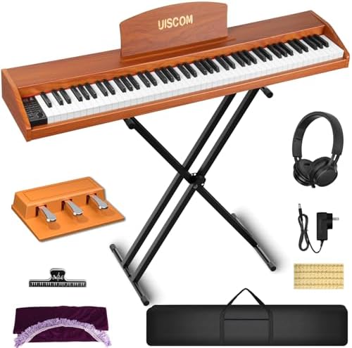 UISCOM Digital Piano Keyboard for Beginners Full Size 88 Key Semi Weighted Keyboard Electric Piano with Stand Power Adapter Sheet Music Stand Pedal Headphone USB MIDI Compatibility Wood Black