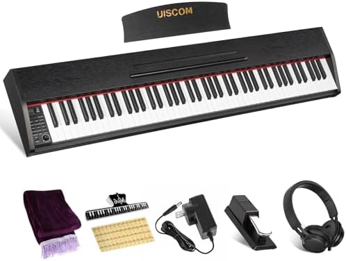 UISCOM Digital Piano Keyboard for Beginners Full Size 88 Key Semi Weighted Keyboard Electric Piano with Stand Power Adapter Sheet Music Stand Pedal Headphone USB MIDI Compatibility Wood Black