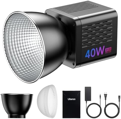 ULANZI 40W Pro RGB Portable LED Video Light w DC Power Adapter  3400mAh Build in Battery Metal Mini Adjustable Color Temperature COB Continuous Output Lighting Handheld Spotlight 2500K 6500K for Video