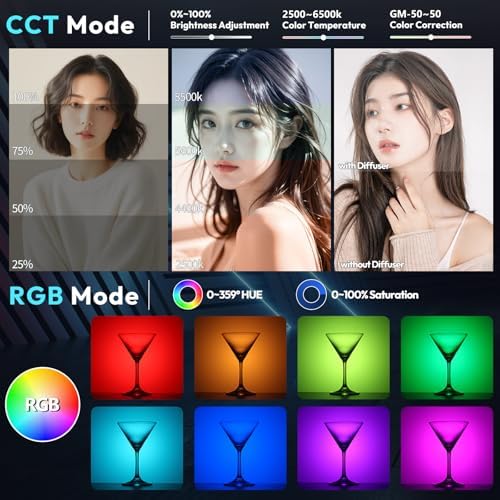 ULANZI 40W Pro RGB Portable LED Video Light w DC Power Adapter  3400mAh Build in Battery Metal Mini Adjustable Color Temperature COB Continuous Output Lighting Handheld Spotlight 2500K 6500K for Video