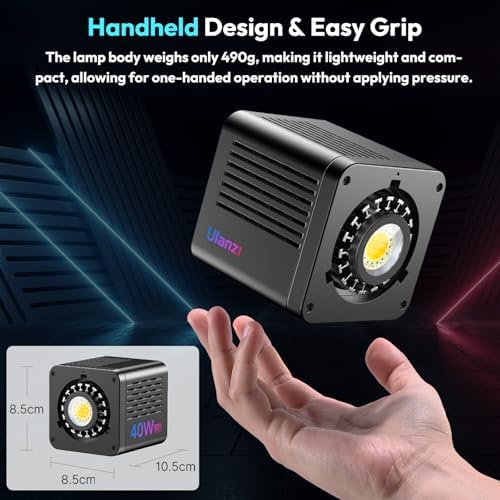ULANZI 40W Pro RGB Portable LED Video Light w DC Power Adapter  3400mAh Build in Battery Metal Mini Adjustable Color Temperature COB Continuous Output Lighting Handheld Spotlight 2500K 6500K for Video