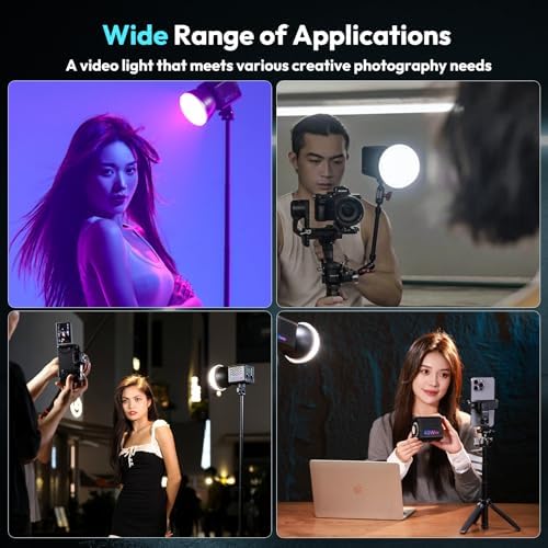 ULANZI 40W Pro RGB Portable LED Video Light w DC Power Adapter  3400mAh Build in Battery Metal Mini Adjustable Color Temperature COB Continuous Output Lighting Handheld Spotlight 2500K 6500K for Video