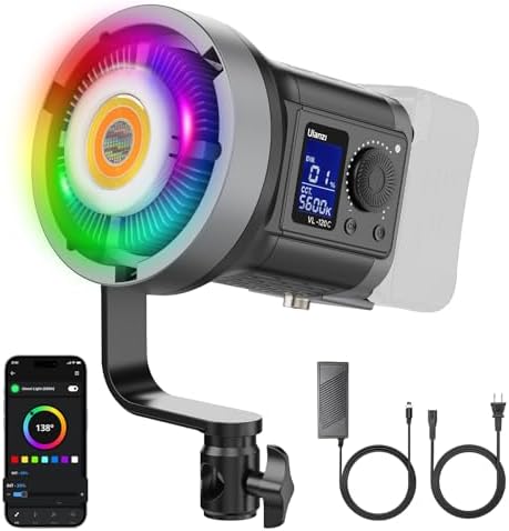 ULANZI RGB Video Light   120W COB LED Video Light Photography Continuous Output Lighting with Adapter and APP Control  2700K 6500K 27000lux/m 20 Scenes Bowens Mount for Studio Video Recording  Filming