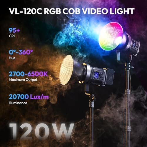 ULANZI RGB Video Light   120W COB LED Video Light Photography Continuous Output Lighting with Adapter and APP Control  2700K 6500K 27000lux/m 20 Scenes Bowens Mount for Studio Video Recording  Filming