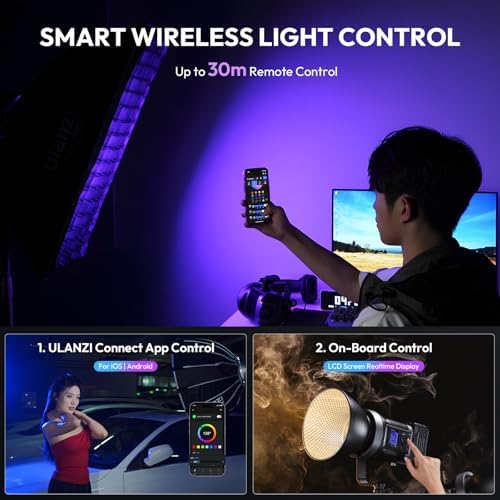 ULANZI RGB Video Light   120W COB LED Video Light Photography Continuous Output Lighting with Adapter and APP Control  2700K 6500K 27000lux/m 20 Scenes Bowens Mount for Studio Video Recording  Filming