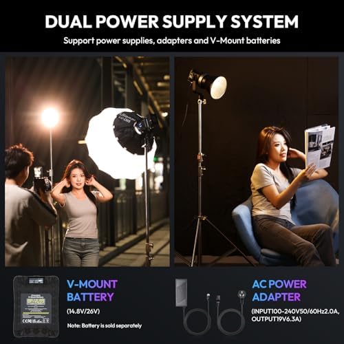 ULANZI RGB Video Light   120W COB LED Video Light Photography Continuous Output Lighting with Adapter and APP Control  2700K 6500K 27000lux/m 20 Scenes Bowens Mount for Studio Video Recording  Filming