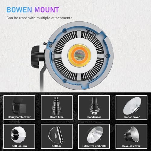 ULANZI RGB Video Light   120W COB LED Video Light Photography Continuous Output Lighting with Adapter and APP Control  2700K 6500K 27000lux/m 20 Scenes Bowens Mount for Studio Video Recording  Filming