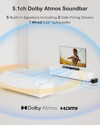 ULTIMEA 5 1CH Surround Sound Bar with Subwoofer  Dolby Atmos  VoiceMX  BassMX  APP  300W Soundbar for Smart TV  Home Theater Surround Sound System for TV  BT 5 4  Poseidon M60  2025 Model 