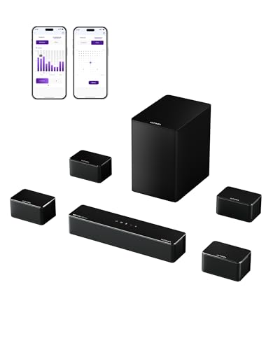 ULTIMEA 7 1Ch Soundbar with Dolby Atmos  APP Control  Surround Sound System for TV  4 Wired Surround Speakers  Sound Bar for TV with 6 5 Wireless Subwoofer  Soundbar for TV  Poseidon D80 Upgraded