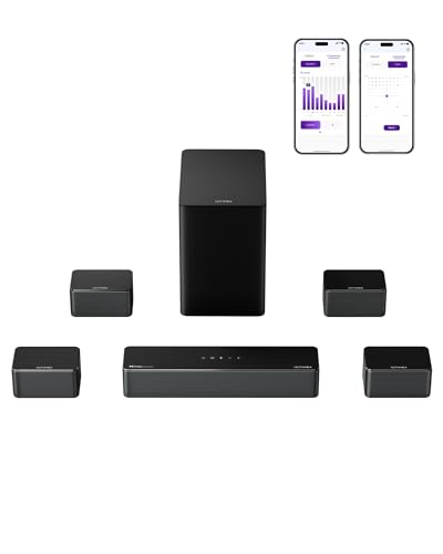 ULTIMEA 7 1 Surround Sound System for TV with Dolby Atmos  460W Sound Bar for TV with 6 5 Subwoofer  APP Control  4 Wired Surround Speakers  Home Theater Sound System  Poseidon D80  2025 Upgrade 