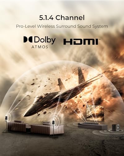 ULTIMEA Skywave X50 5 1 4ch Wireless Surround Sound System for TV  760W Professional Sound Bar w/Dolby Atmos  2 Wireless Surround Speakers & 8 Subwoofer  GaN Amplifier  4K HDR Pass Through  HDMI eARC