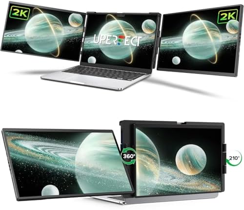 UPERFECT Laptop Screen Extender  2K 14 360  Patented Unique Swivel Hinge Triple Monitor  2240x1400 QHD IPS Portable Dual Monitor for 13 3 17 3 Laptops  Plug & Play with Mac  Wins  Android