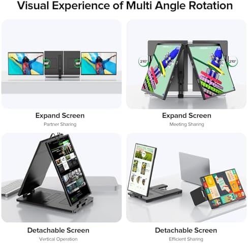 UPERFECT Laptop Screen Extender  2K 14 360  Patented Unique Swivel Hinge Triple Monitor  2240x1400 QHD IPS Portable Dual Monitor for 13 3 17 3 Laptops  Plug & Play with Mac  Wins  Android