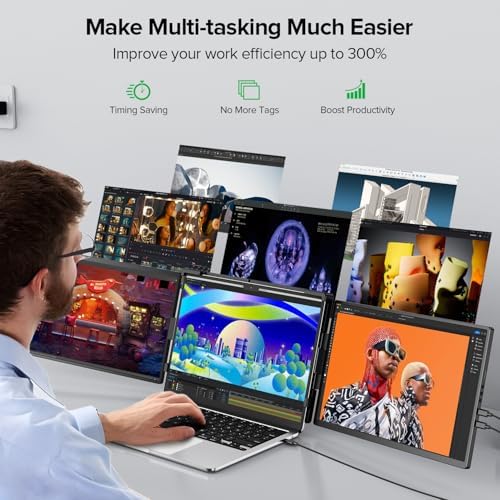 UPERFECT Laptop Screen Extender  2K 14 360  Patented Unique Swivel Hinge Triple Monitor  2240x1400 QHD IPS Portable Dual Monitor for 13 3 17 3 Laptops  Plug & Play with Mac  Wins  Android