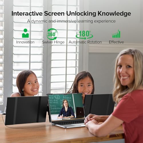 UPERFECT Laptop Screen Extender  2K 14 360  Patented Unique Swivel Hinge Triple Monitor  2240x1400 QHD IPS Portable Dual Monitor for 13 3 17 3 Laptops  Plug & Play with Mac  Wins  Android