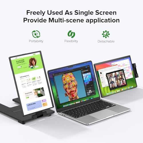 UPERFECT Laptop Screen Extender  2K 14 360  Patented Unique Swivel Hinge Triple Monitor  2240x1400 QHD IPS Portable Dual Monitor for 13 3 17 3 Laptops  Plug & Play with Mac  Wins  Android