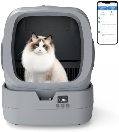 UPFAS Automatic Cat Litter Box Self Cleaning   APP Control   Weight Monitoring   Ultra Quiet  Medium Cats and Kittens Litter Box  Safe Anti Pinch Assembly Required   Grey