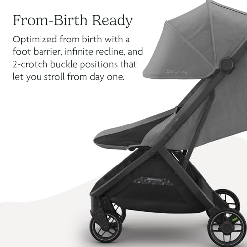 UPPAbaby Minu V3 Travel Stroller   Lightweight   Compact Design   One Hand Fold   Unfold   from Birth   Overhead Compatible   Greyson  Charcoal Mélange/Carbon Frame/Saddle Leather 