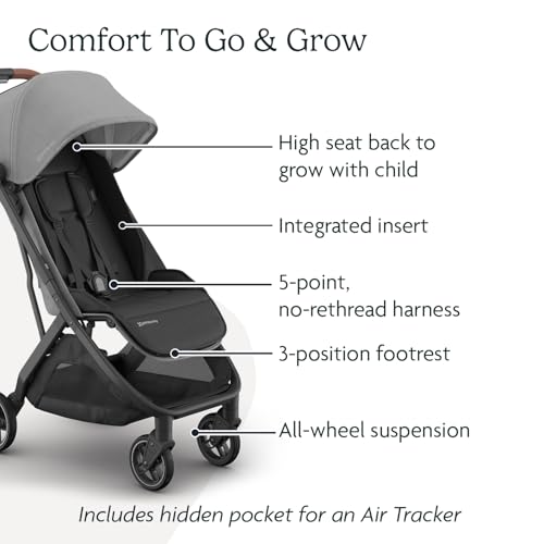 UPPAbaby Minu V3 Travel Stroller   Lightweight   Compact Design   One Hand Fold   Unfold   from Birth   Overhead Compatible   Greyson  Charcoal Mélange/Carbon Frame/Saddle Leather 