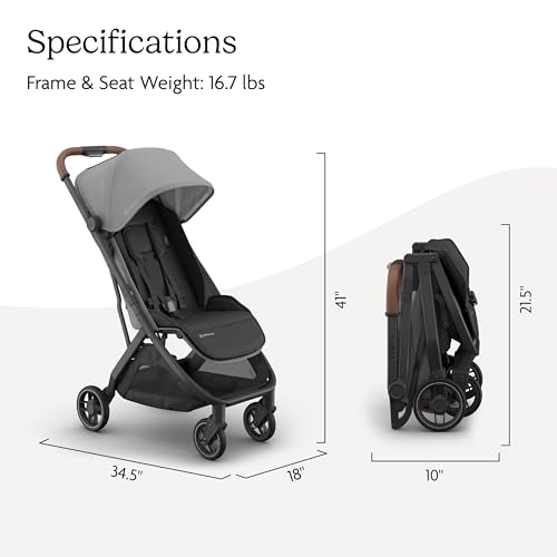 UPPAbaby Minu V3 Travel Stroller   Lightweight   Compact Design   One Hand Fold   Unfold   from Birth   Overhead Compatible   Greyson  Charcoal Mélange/Carbon Frame/Saddle Leather 