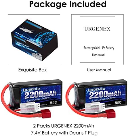 URGENEX 7 4V 2200mAh Lipo Battery 50C Burst 80C  High Discharge Rate RC Batteries with Dean Style T Plug Fit for RC Car Truggy  RC Airplane  FPV Drone  UAV Quadcopter and Helicopter