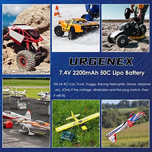 URGENEX 7 4V 2200mAh Lipo Battery 50C Burst 80C  High Discharge Rate RC Batteries with Dean Style T Plug Fit for RC Car Truggy  RC Airplane  FPV Drone  UAV Quadcopter and Helicopter
