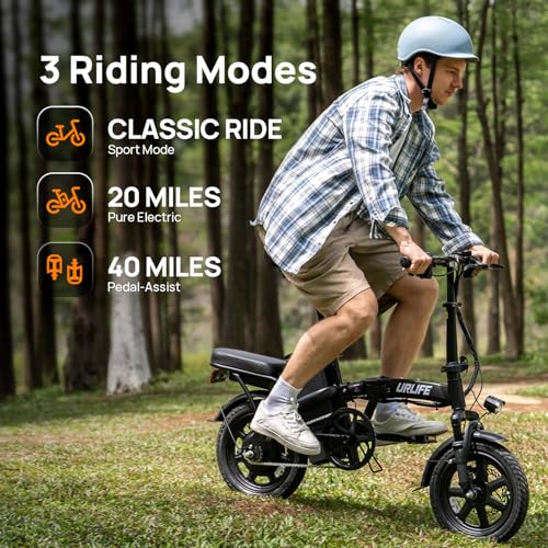 URLIFE Electric Bike for Adults 14 Folding Electric Bike 500W Peak Motor 48V 375Wh Removable Battery 20MPH 40 Miles Long Range Mini E Bikes for Adults and Teens UL Certification