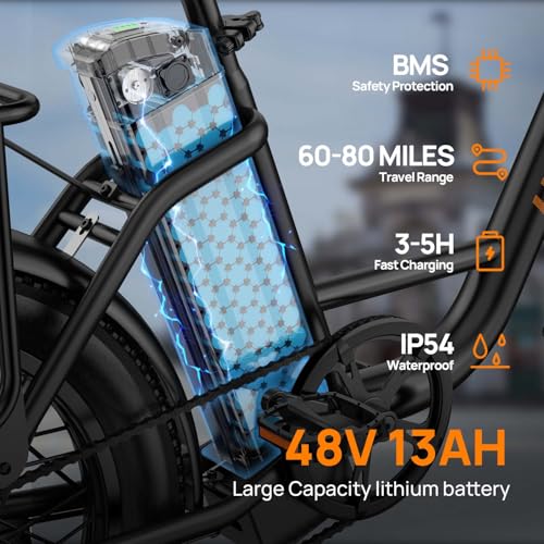 URLIFE Electric Bike for Adults  1000W Peak Motor Ebike  48V 13Ah Removable Battery 80 Miles Max  20 Fat Tire Electric Bicycle with Colorful Display  All Terrain E Bike for Adults and Teens
