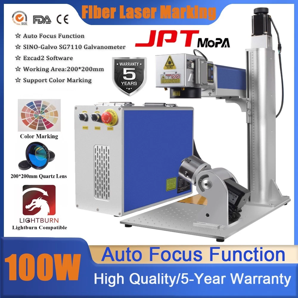 US 100W JPT Auto Focus M7 Fiber Laser Marking Engrave Machine Lightburn Ezcad2