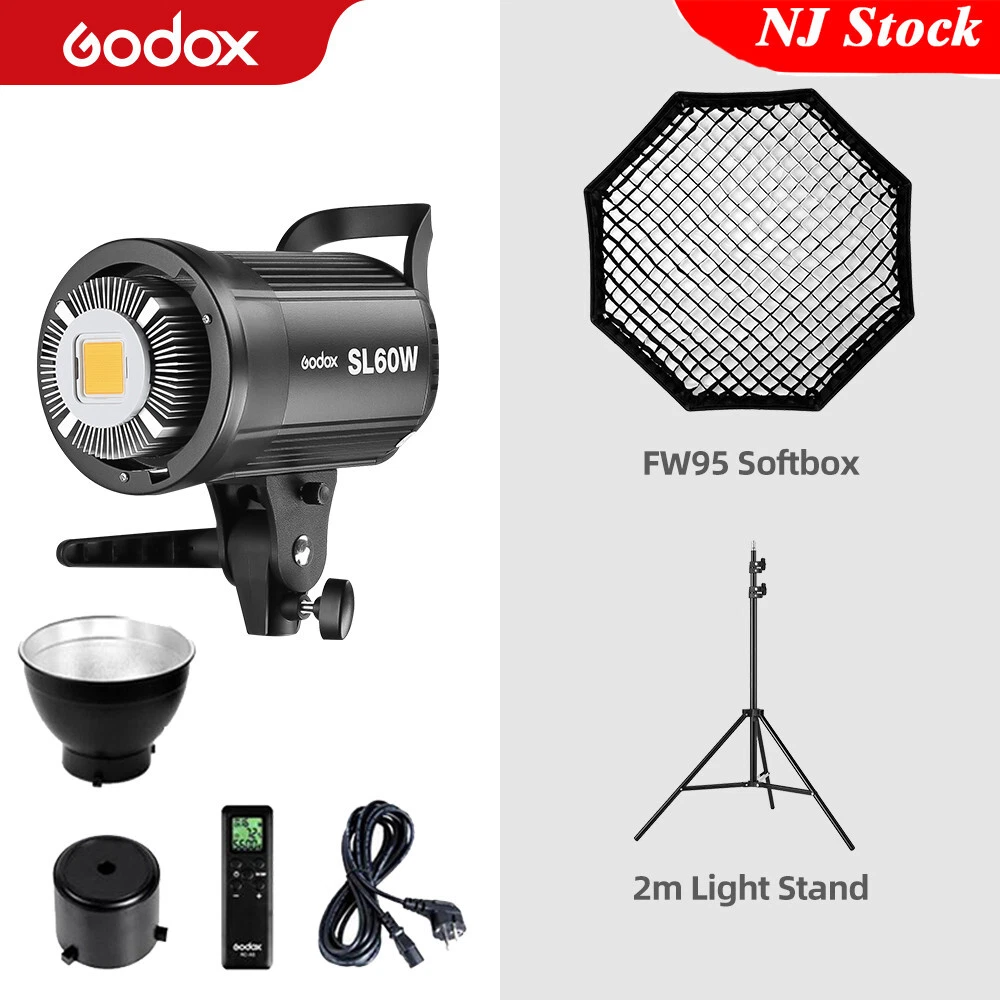 US Godox SL 60W 5600K LED Video Continuous Light 95cm Grid Softbox 2m Stand Kit
