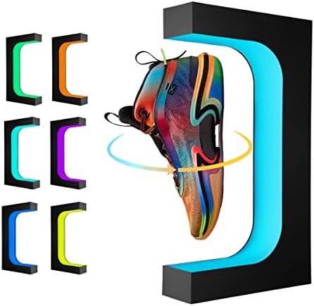 UVEHAS Levitating Shoe Display Stand  Floating Sneaker Stand with Remote 16 Colors LED Light Rotating Magnetic Levitation Shoe Rack for Home Decor Store Advertising Exhibition Shoes Collectors