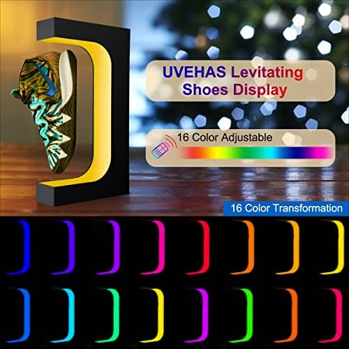 UVEHAS Levitating Shoe Display Stand  Floating Sneaker Stand with Remote 16 Colors LED Light Rotating Magnetic Levitation Shoe Rack for Home Decor Store Advertising Exhibition Shoes Collectors
