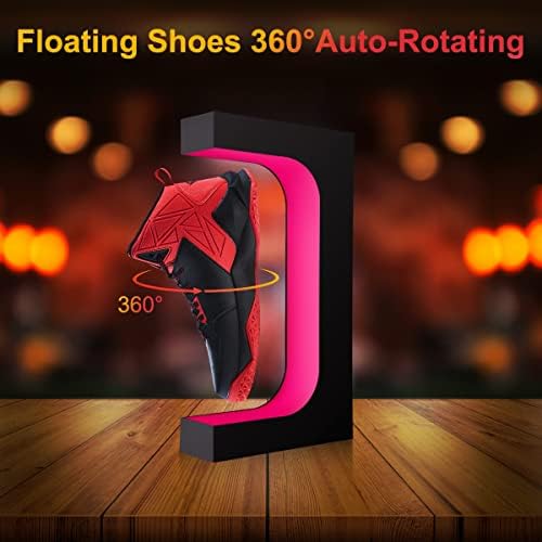 UVEHAS Levitating Shoe Display Stand  Floating Sneaker Stand with Remote 16 Colors LED Light Rotating Magnetic Levitation Shoe Rack for Home Decor Store Advertising Exhibition Shoes Collectors