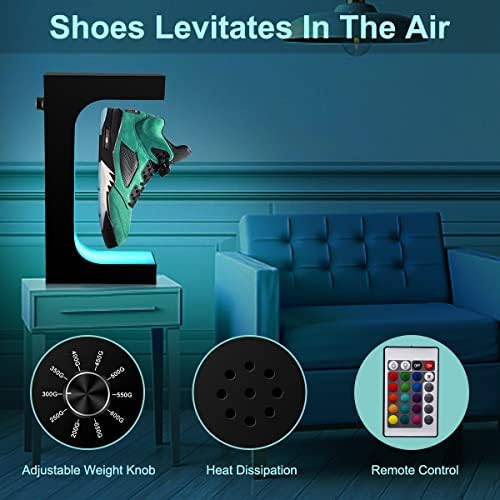 UVEHAS Levitating Shoe Display Stand  Floating Sneaker Stand with Remote 16 Colors LED Light Rotating Magnetic Levitation Shoe Rack for Home Decor Store Advertising Exhibition Shoes Collectors