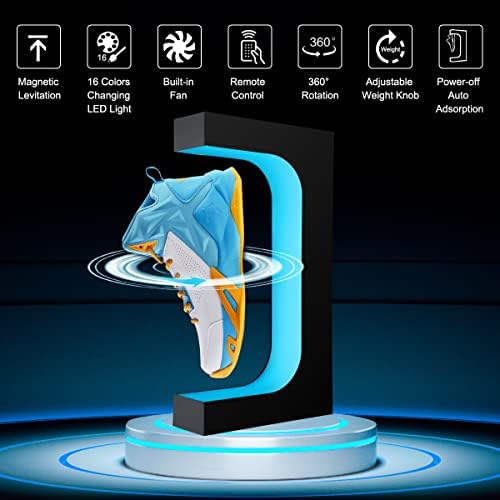 UVEHAS Levitating Shoe Display Stand  Floating Sneaker Stand with Remote 16 Colors LED Light Rotating Magnetic Levitation Shoe Rack for Home Decor Store Advertising Exhibition Shoes Collectors