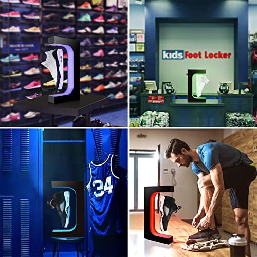 UVEHAS Levitating Shoe Display Stand  Floating Sneaker Stand with Remote 16 Colors LED Light Rotating Magnetic Levitation Shoe Rack for Home Decor Store Advertising Exhibition Shoes Collectors