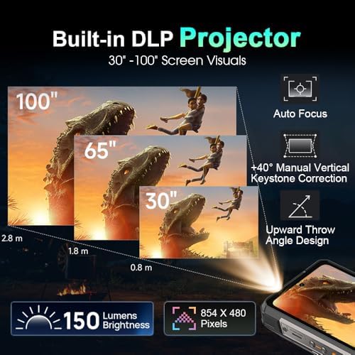 Ulefone Armor 34 PRO Plus 5G AI Smartphone resistente con proyector.25500mAh (66W), 32GB+512GB Andriod 15 teléfono, 6.95 FHD+ pantalla, 64MP+50MP+50MP+50MP, luz LED de 1100 lúmenes, Widevine L1, WiFi
