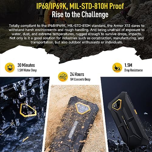Ulefone Armor X13 12GB 64GB Rugged Smartphone Unlocked  MTK Helio G36 Android 14 Cell Phone  50MP 24MP Night Vision Camera  6 52 HD   6300mAh  Dual SIM 4G Rugged Phone  NFC/OTG/GPS/FM  Orange