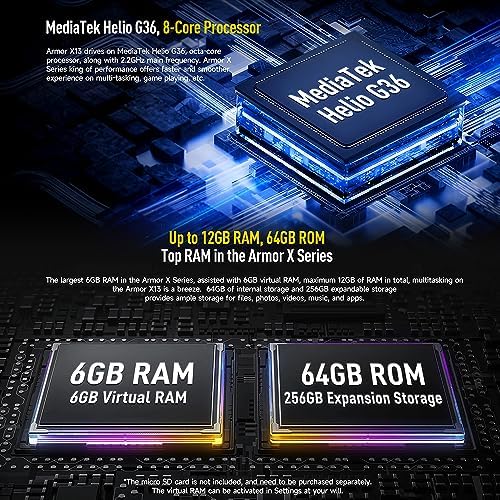 Ulefone Armor X13 12GB 64GB Rugged Smartphone Unlocked  MTK Helio G36 Android 14 Cell Phone  50MP 24MP Night Vision Camera  6 52 HD   6300mAh  Dual SIM 4G Rugged Phone  NFC/OTG/GPS/FM  Orange