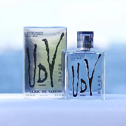 Ulric De Varens BLACK   Eau De Toilette for Men   Modern  Classic  Citrusy Scent   Woody  Adventurous Notes of Bergamot  Green Apple  White Flower  and Musk   Ideal For A Daily Fragrance  3 4 Fl Oz