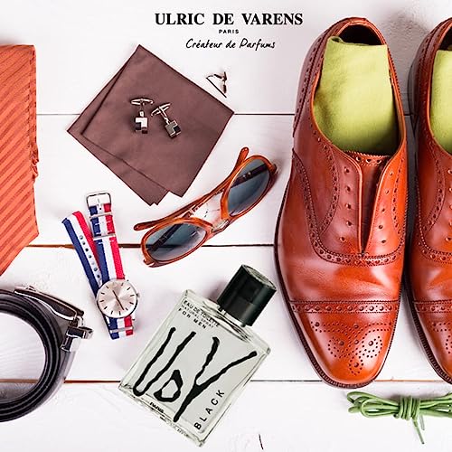Ulric De Varens BLACK   Eau De Toilette for Men   Modern  Classic  Citrusy Scent   Woody  Adventurous Notes of Bergamot  Green Apple  White Flower  and Musk   Ideal For A Daily Fragrance  3 4 Fl Oz