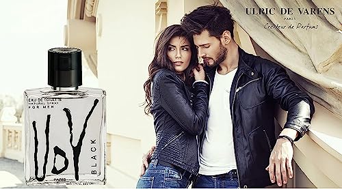Ulric De Varens BLACK   Eau De Toilette for Men   Modern  Classic  Citrusy Scent   Woody  Adventurous Notes of Bergamot  Green Apple  White Flower  and Musk   Ideal For A Daily Fragrance  3 4 Fl Oz