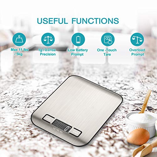 Talla M - Ultrean Food Scale  Digital Kitchen Scale Weight Grams and Ounces for Baking Cooking and Meal Prep  6 Units with Tare Function  11lb  Batteries Included