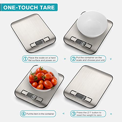 Talla M - Ultrean Food Scale  Digital Kitchen Scale Weight Grams and Ounces for Baking Cooking and Meal Prep  6 Units with Tare Function  11lb  Batteries Included