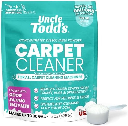 Uncle Todds Carpet Cleaner Powder for Machines   Makes 30 Gallons of Carpet Cleaner Solution   Enzyme Formula Carpet Deodorizer   Removes Pet Odors & Stains   Safe for Carpets  Rugs & Upholstery