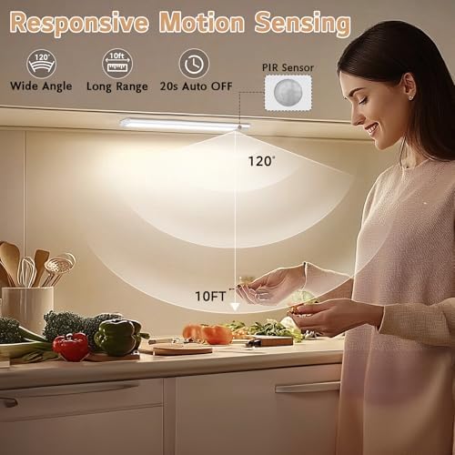 Under Cabinet Lighting Wireless  4Pack Motion Sensor Light Indoor with 3 Color Temps  Dimmable Closet Lights Battery Operated  LED Magnetic Light  Rechargeable Under Counter Lights for Kitchen Stairs
