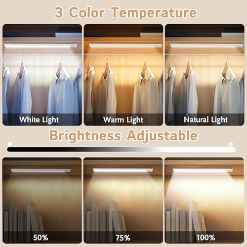 Under Cabinet Lighting Wireless  4Pack Motion Sensor Light Indoor with 3 Color Temps  Dimmable Closet Lights Battery Operated  LED Magnetic Light  Rechargeable Under Counter Lights for Kitchen Stairs