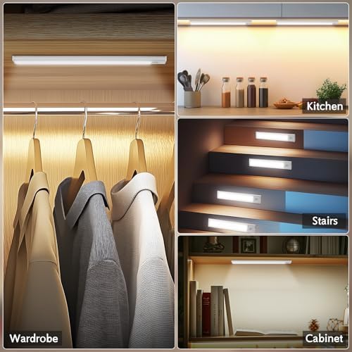 Under Cabinet Lighting Wireless  4Pack Motion Sensor Light Indoor with 3 Color Temps  Dimmable Closet Lights Battery Operated  LED Magnetic Light  Rechargeable Under Counter Lights for Kitchen Stairs